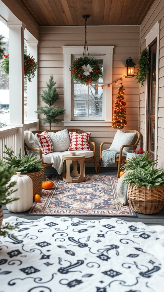 Cozy Winter Porch Outdoor Rugs