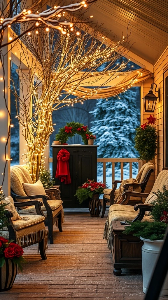 Cozy Winter Porch Illuminated Branches