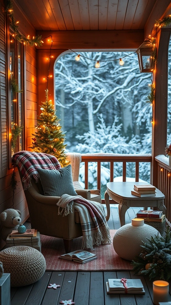 Cozy Winter Porch Reading Nook