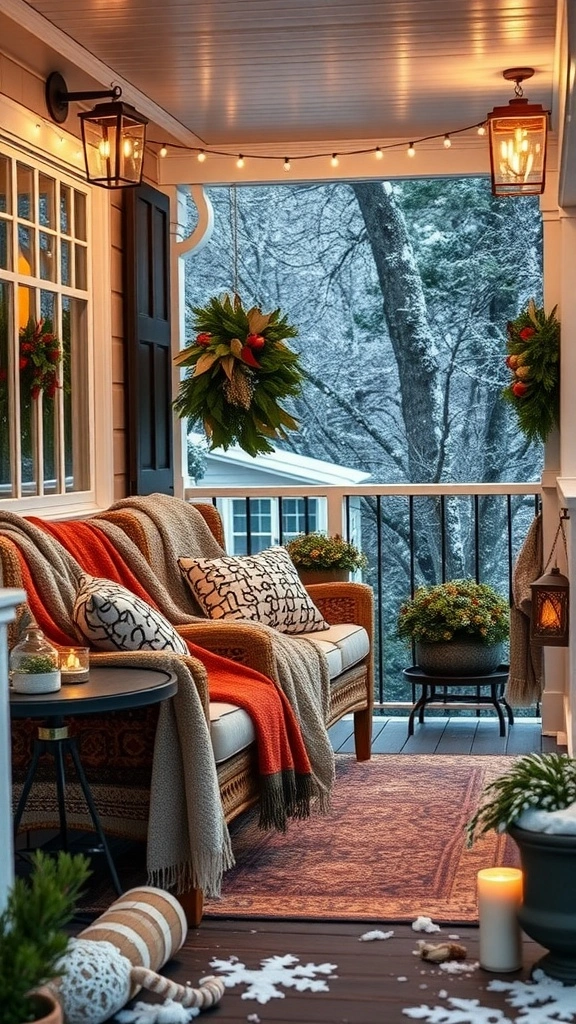 Cozy Winter Porch Textured Throw Blankets