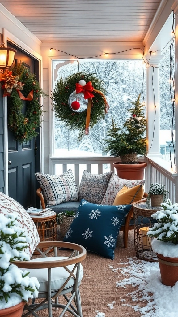 Cozy Winter Porch Weatherproof Pillows