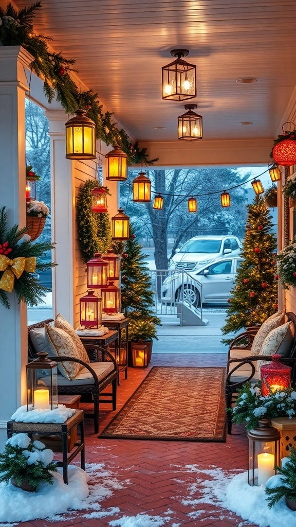 Cozy Winter Porch Lantern Displays