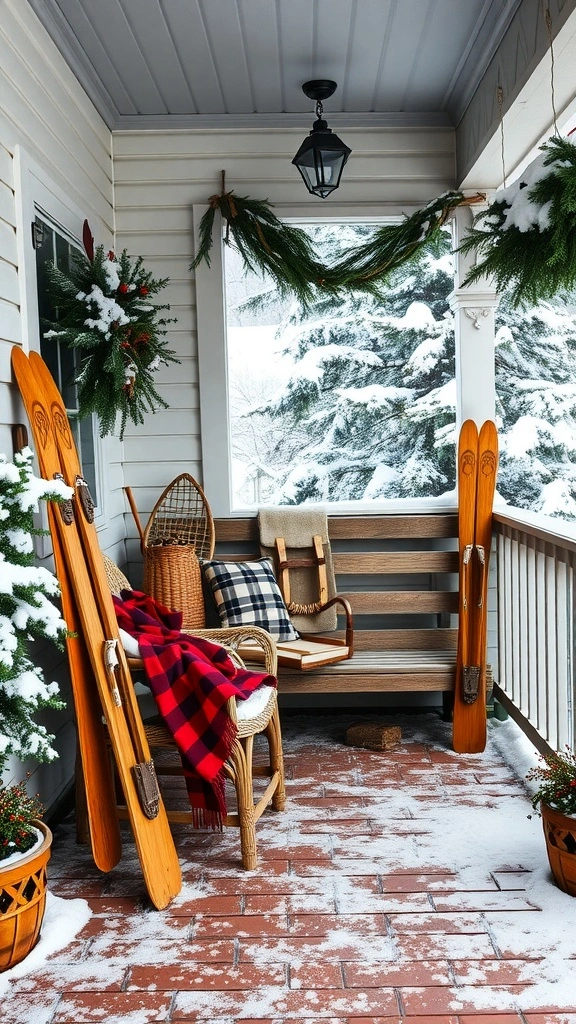 Cozy Winter Porch Vintage Ski Décor