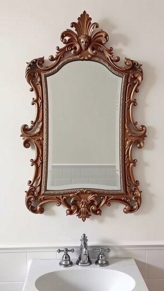 Classic ornate French mirror above a bathroom sink
