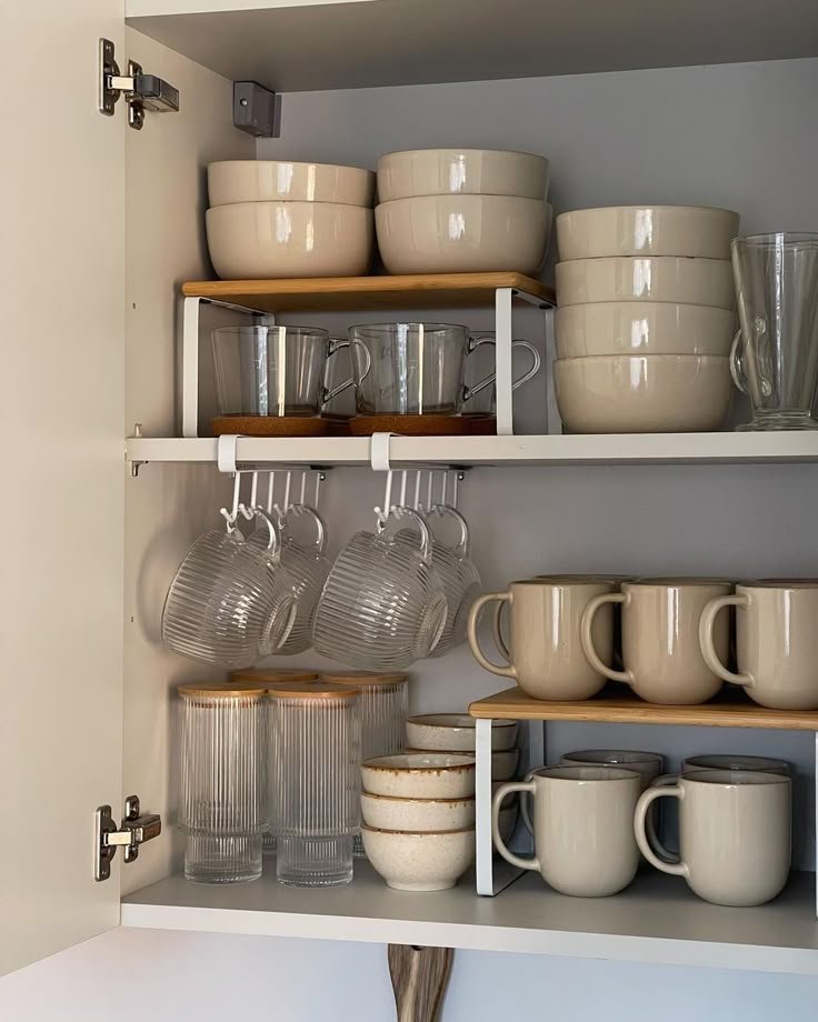 Kitchen Cupboard Organization Stylish Mug and Glass Storage