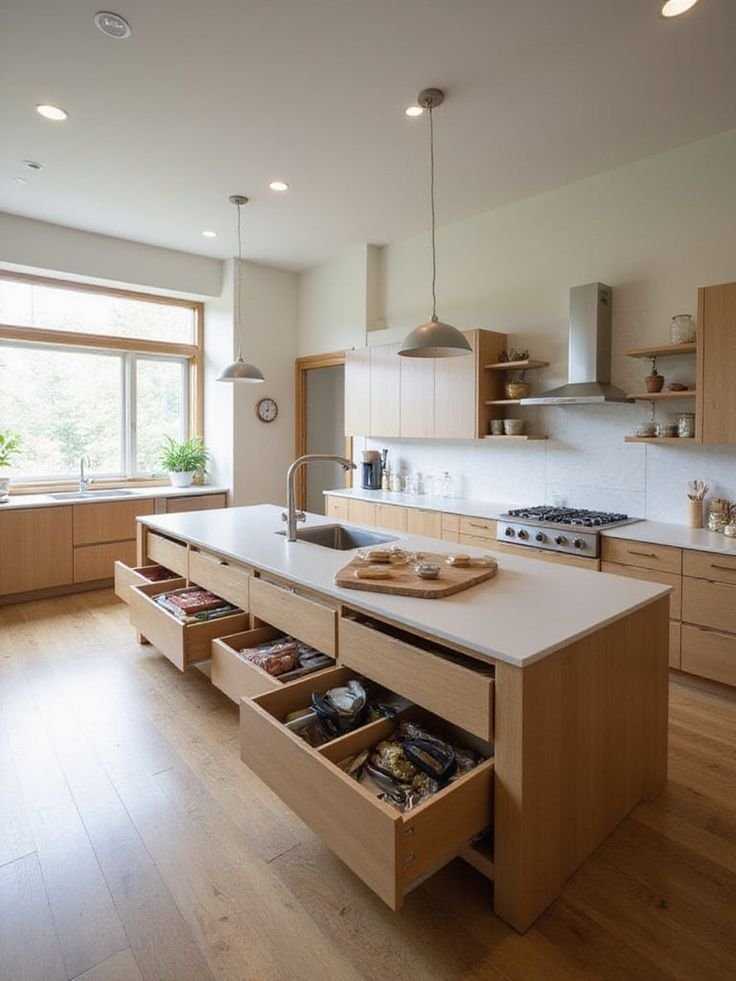 Clever Kitchen Island Storage with Open Shelving for Stylish Displays