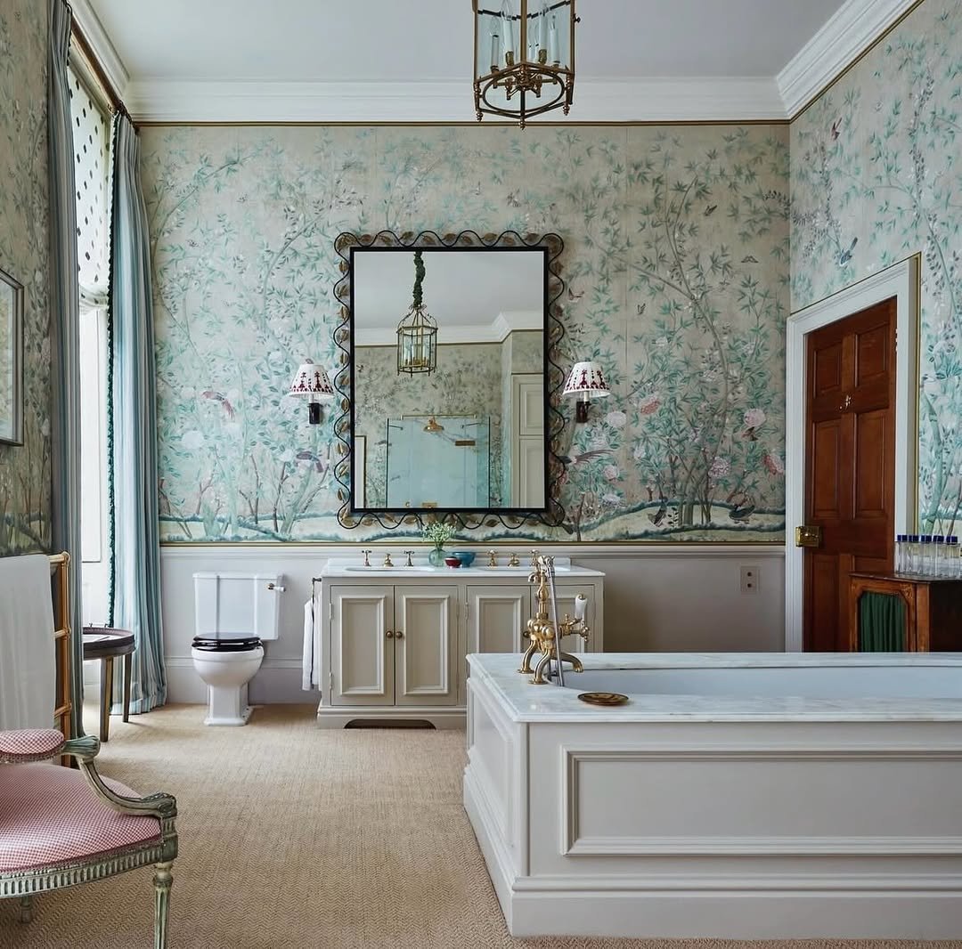 Charming Floral Patterns for French Bathroom Wallpaper