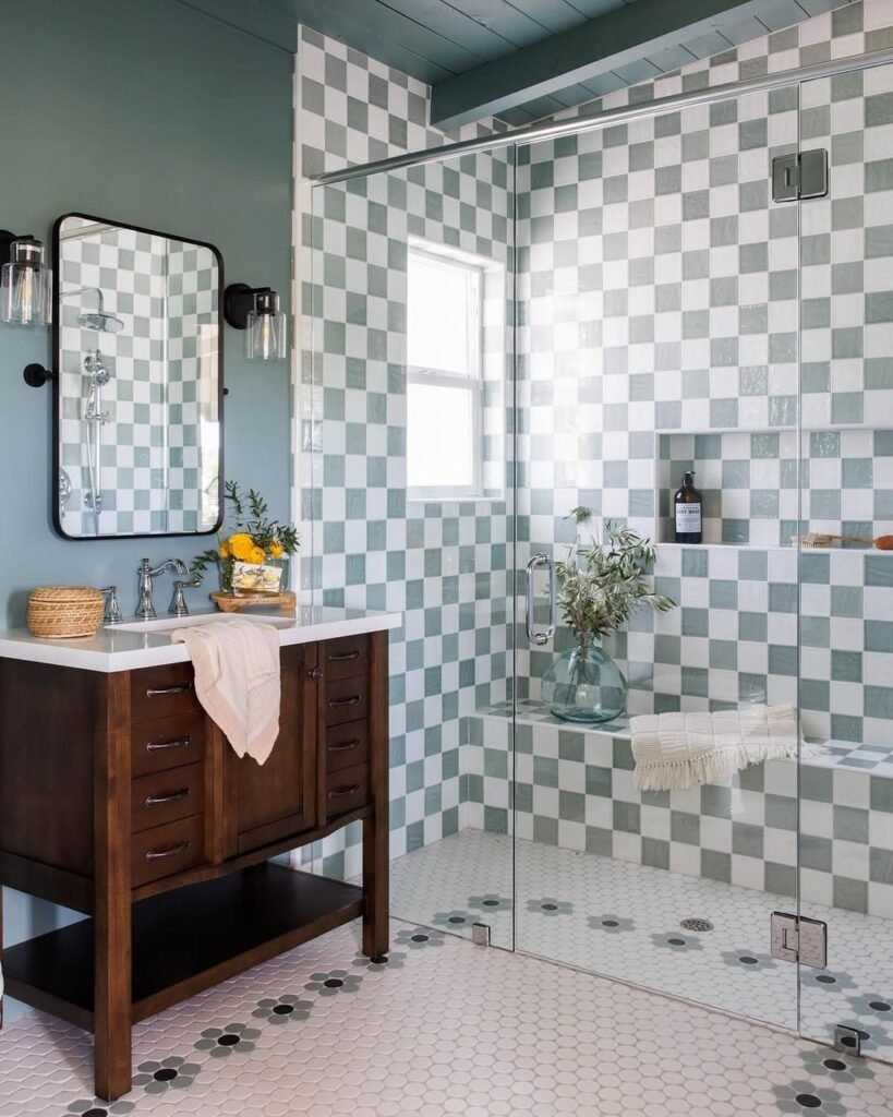 Classic Checkerboard Designs for French Bathroom Wallpaper