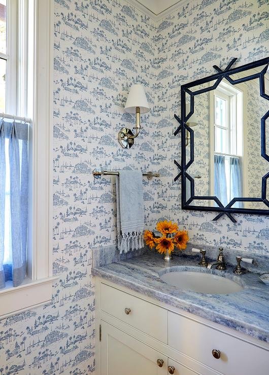Vintage Toile Prints for French Bathroom Wallpaper