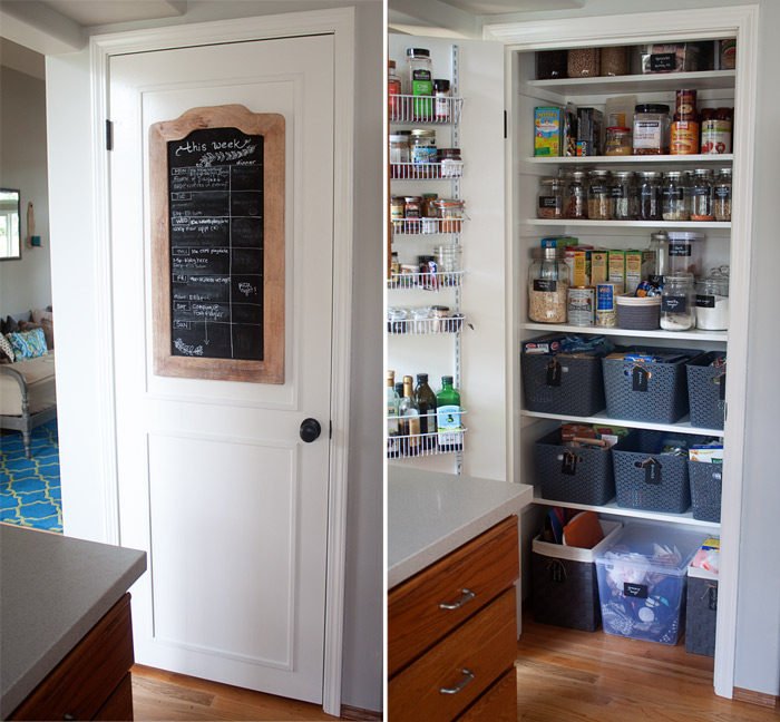 Tiny Pantry Organization Shelving with Pull-Out Bins