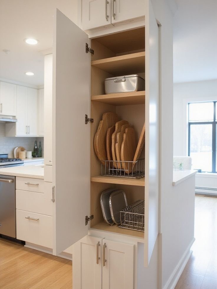 Vertical Kitchen Organization Hacks With Cutting Board Storage