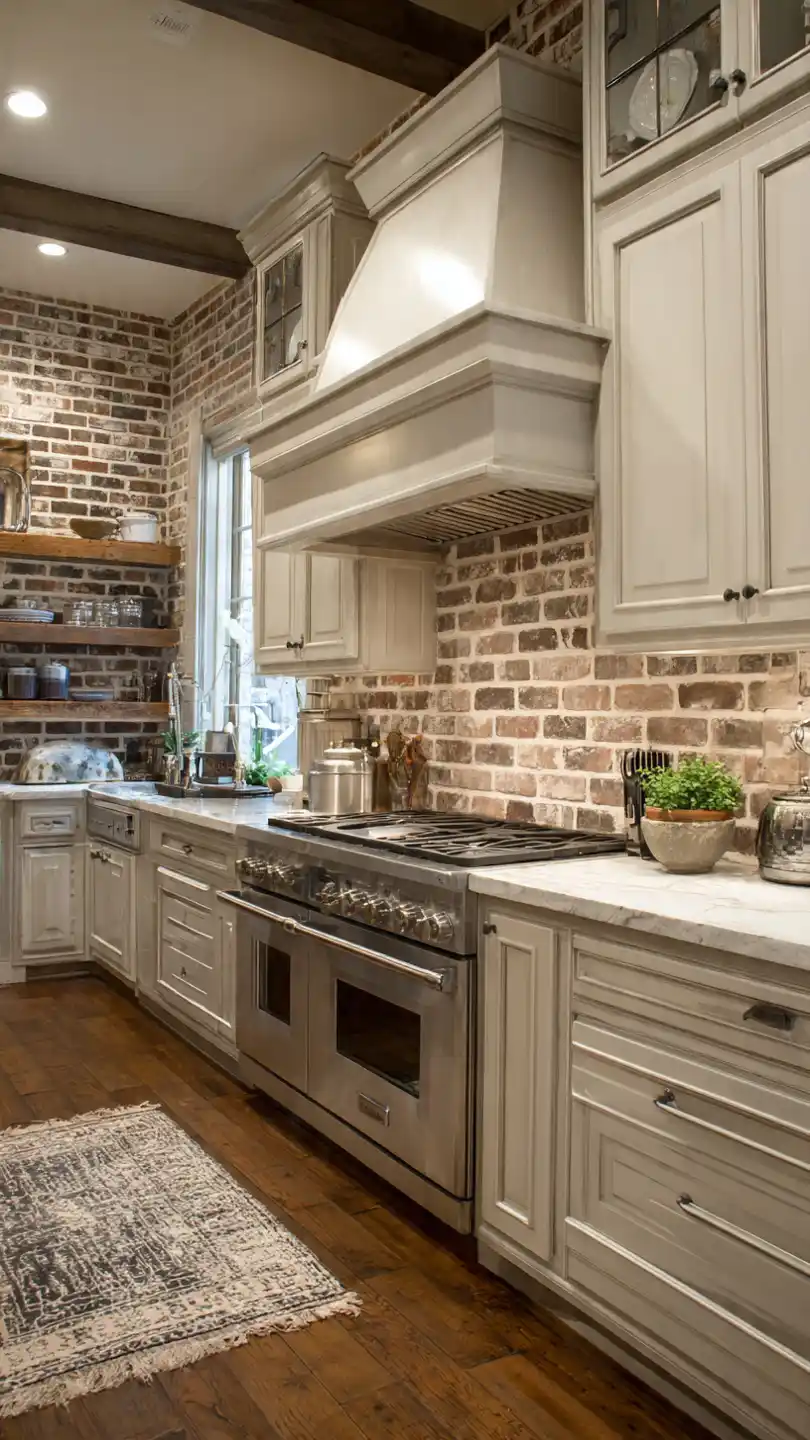Brick Veneer Farmhouse Kitchen Backsplash 
