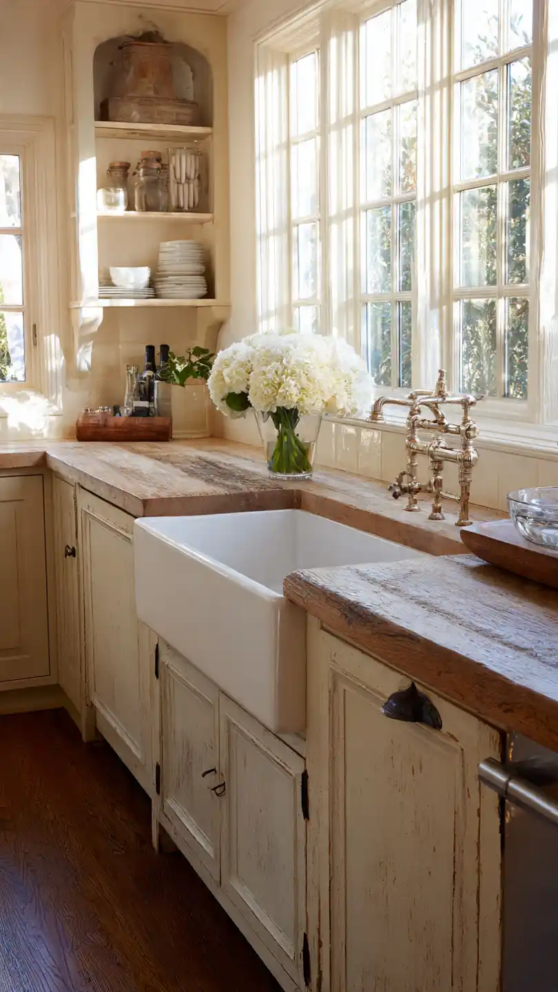 Farmhouse Sink with Exposed Pipes Country Kitchen