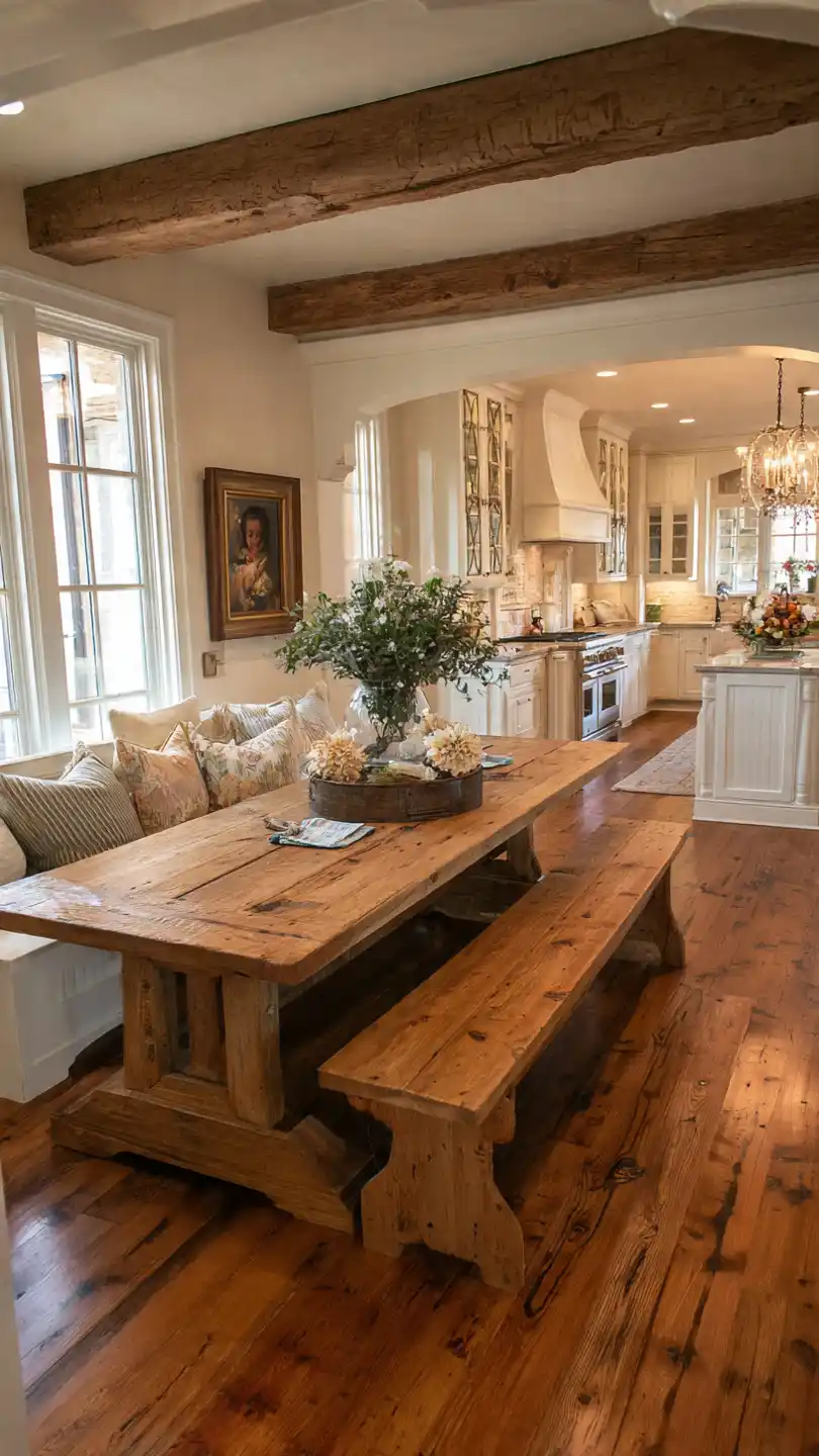 Farmhouse-Style Table with Bench Seating Country Kitchen