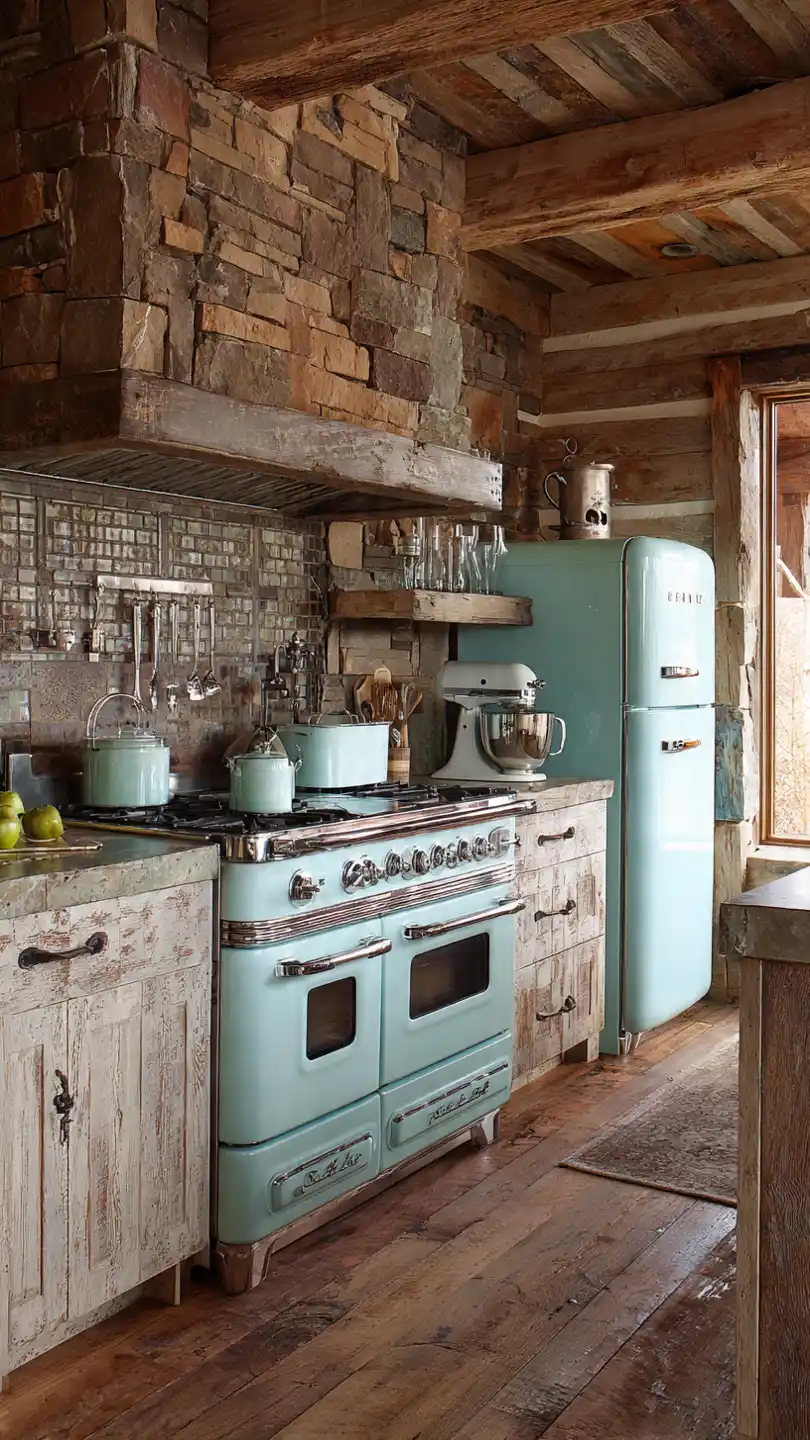Vintage-Inspired Appliances Rustic Farmhouse Kitchen