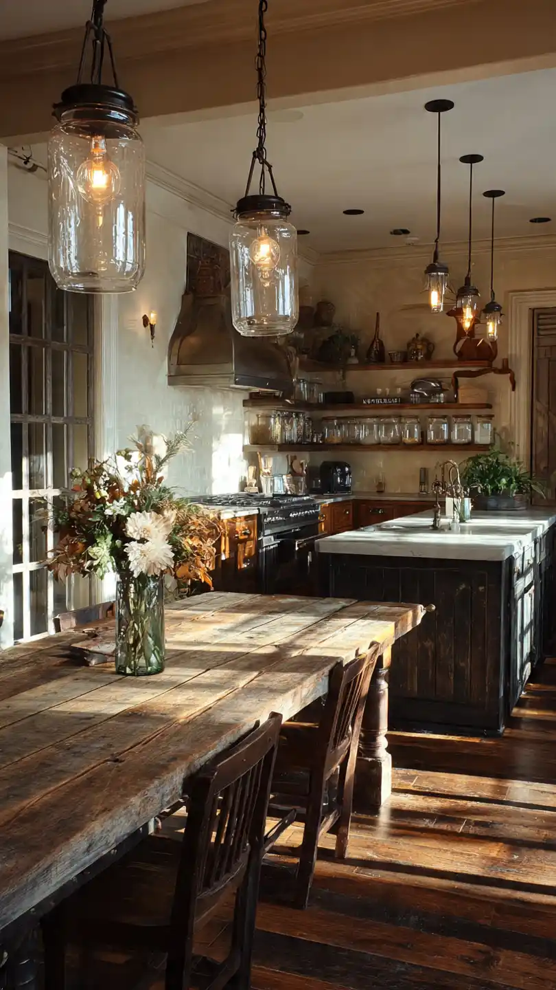 Vintage-Inspired Lighting Rustic Farmhouse Kitchen